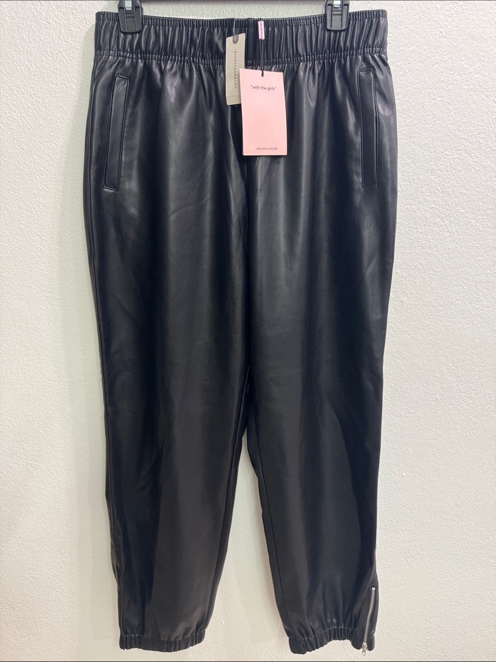 Women's Black Faux Leather Jogger Pants